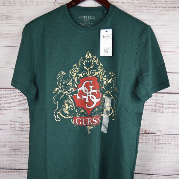 Guess Eco Organic Men’s T-Shirt Green Short Sleeves Logo Size Small Slim Fit NWT - Picture 1 of 16